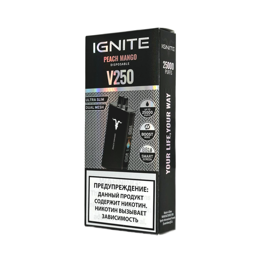 Ignite V250 Black Персик-манго (Peach mango) 25000 затяжек 20мг Hard (2% Hard)