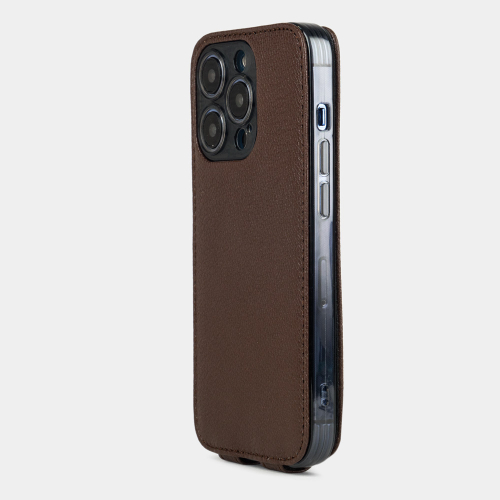 Чехол для iPhone 14 Pro из кожи козы, шоколадного цвета