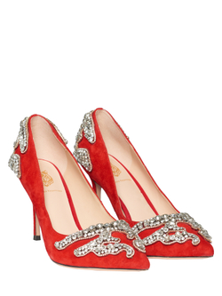 Женские туфли замшевые красные с аппликацией