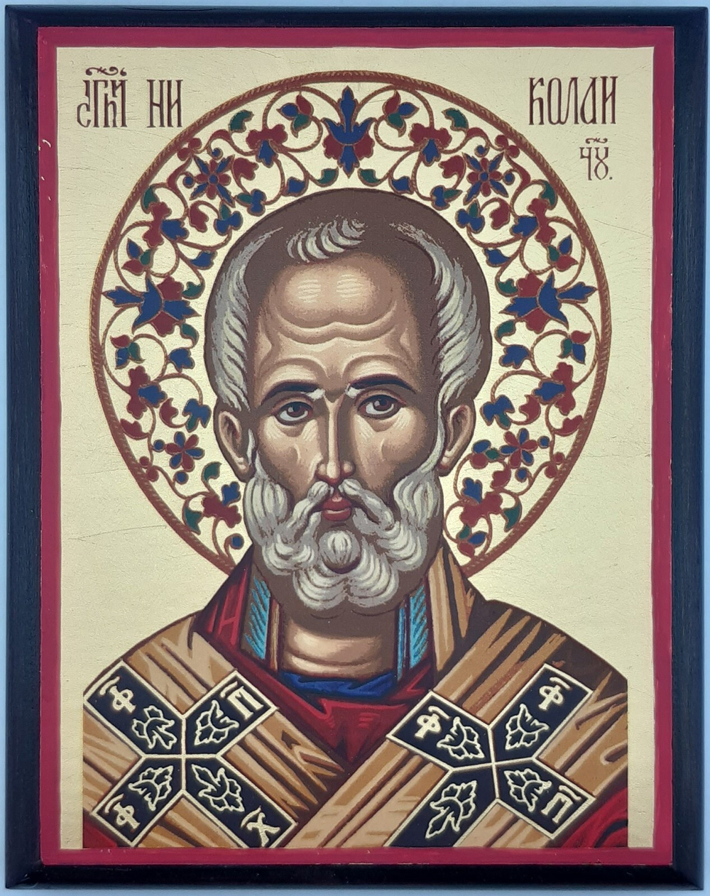 Николай Чудотворец, икона деревянная прямоугольной формы, цвет сусальное золото 110х130