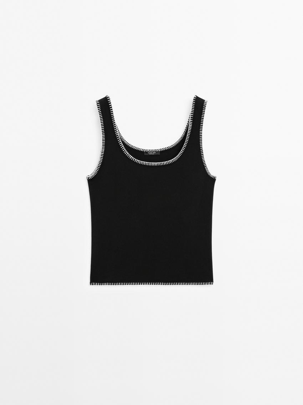 Massimo Dutti Топ на бретелях с контрастной деталью, черный