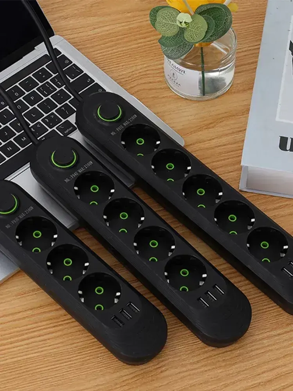 Удлинитель сетевой фильтр 10 метров 3 розетки 3 USB Черный