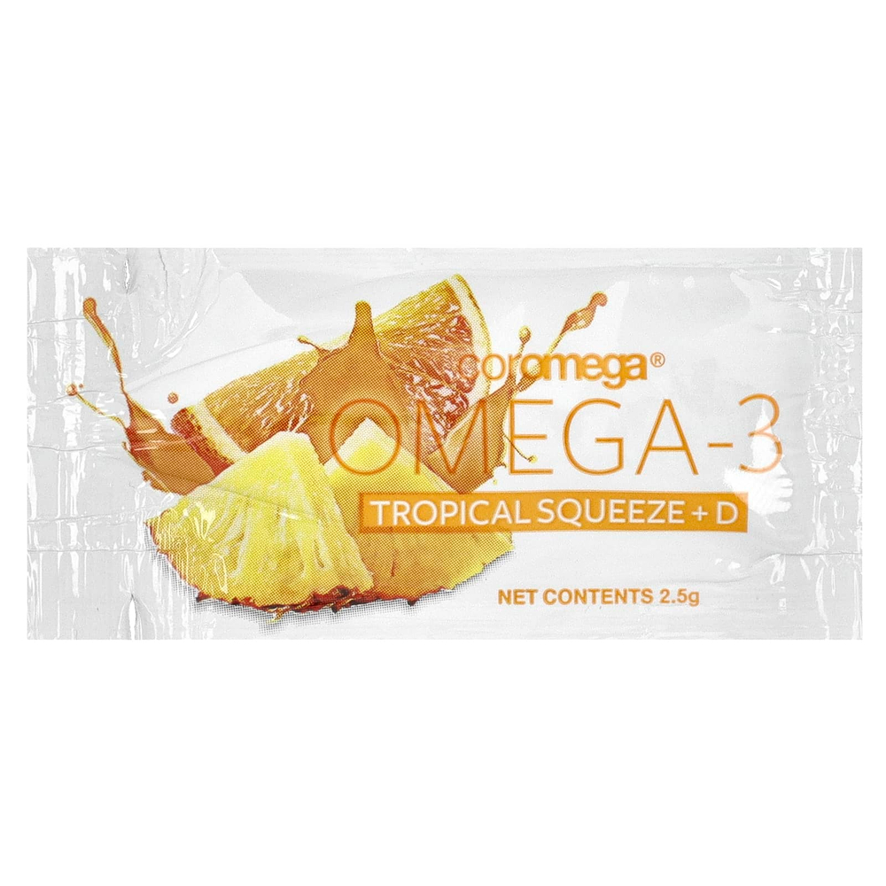Coromega, Omega-3 + Vit D, тропический апельсин, 30 одноразовых пакетиков, 2,5 г каждый
