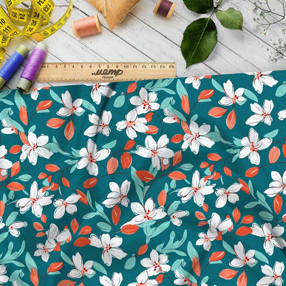 Ткань премиум дюспо цветочный поток фантазий