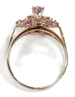 Ювелирное кольцо из серебра 925 пробы с позолотой,вставка аметист,фианиты,размер 21.5