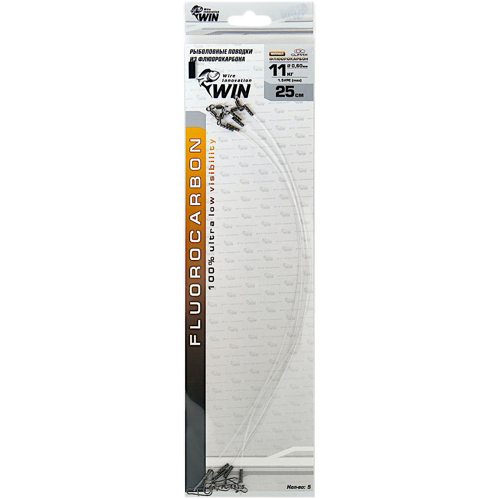 Поводок флюорокарбоновый WIN Fluorocarbon FC-11-30 11кг 30см 0.6мм #1.5PE 5шт