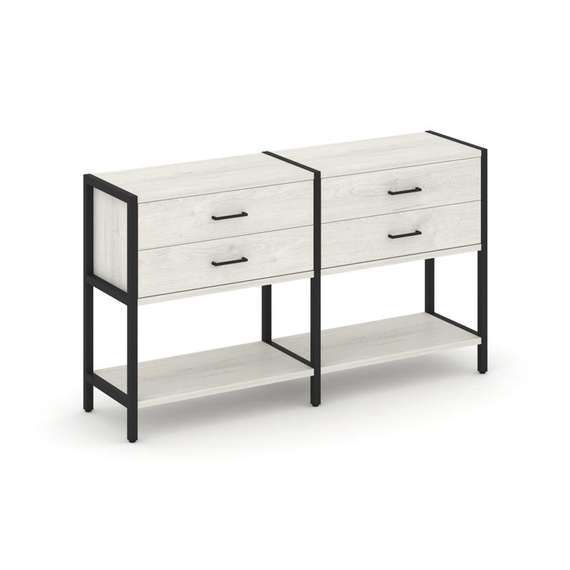 Shelf System Двухсекционный стеллаж двухярусный с ящиками SN.STM-222 Дуб Наварра/Металл Черный 1590*