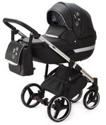 Детская коляска Adamex Cortina Deluxe 2 в 1 CT334/A (ЧЕРН.КОЖА+СЕРЕБ.ОТДЕЛКА+ХРОМ РАМА)