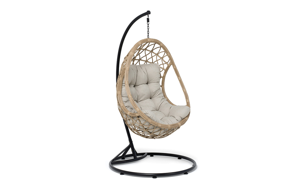 "Венеция" подвесное кресло-кокон из искусственного ротанга, цвет соломенный с бежевой подушкой