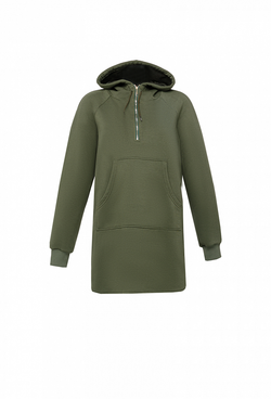 Спортивное платье (удлиненное худи) на молнии с капюшоном с карманом,сбоку по низу вшиты молнии.