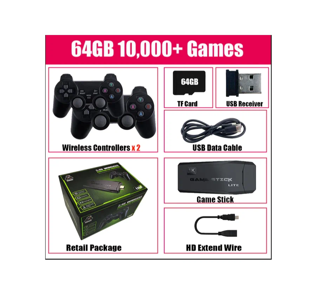 Игровая приставка Game Stick Lite, 64 Gb, 10000 игр, 4K PS1, Dendy, Sega, Nintendo