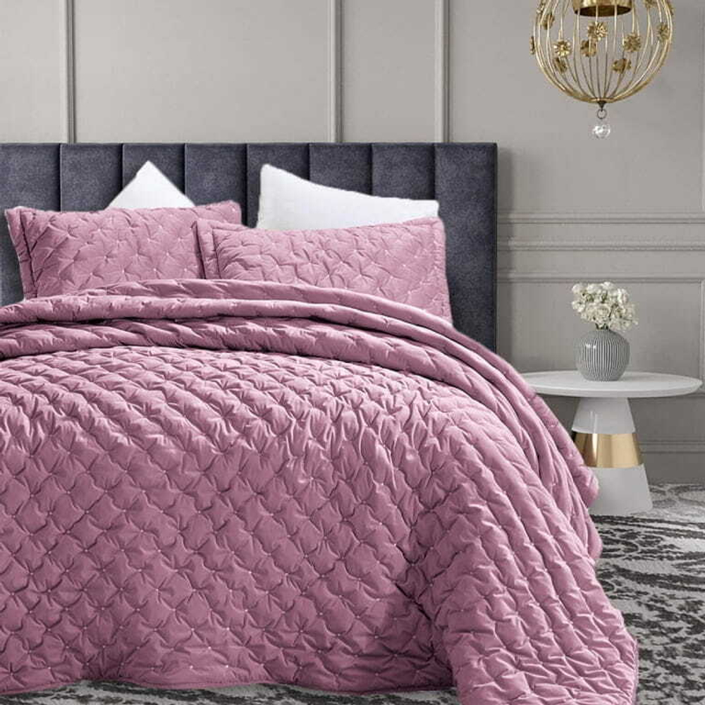 Покрывало 250х260 и 2 декоративные наволочки Arya home Ansel сиреневый