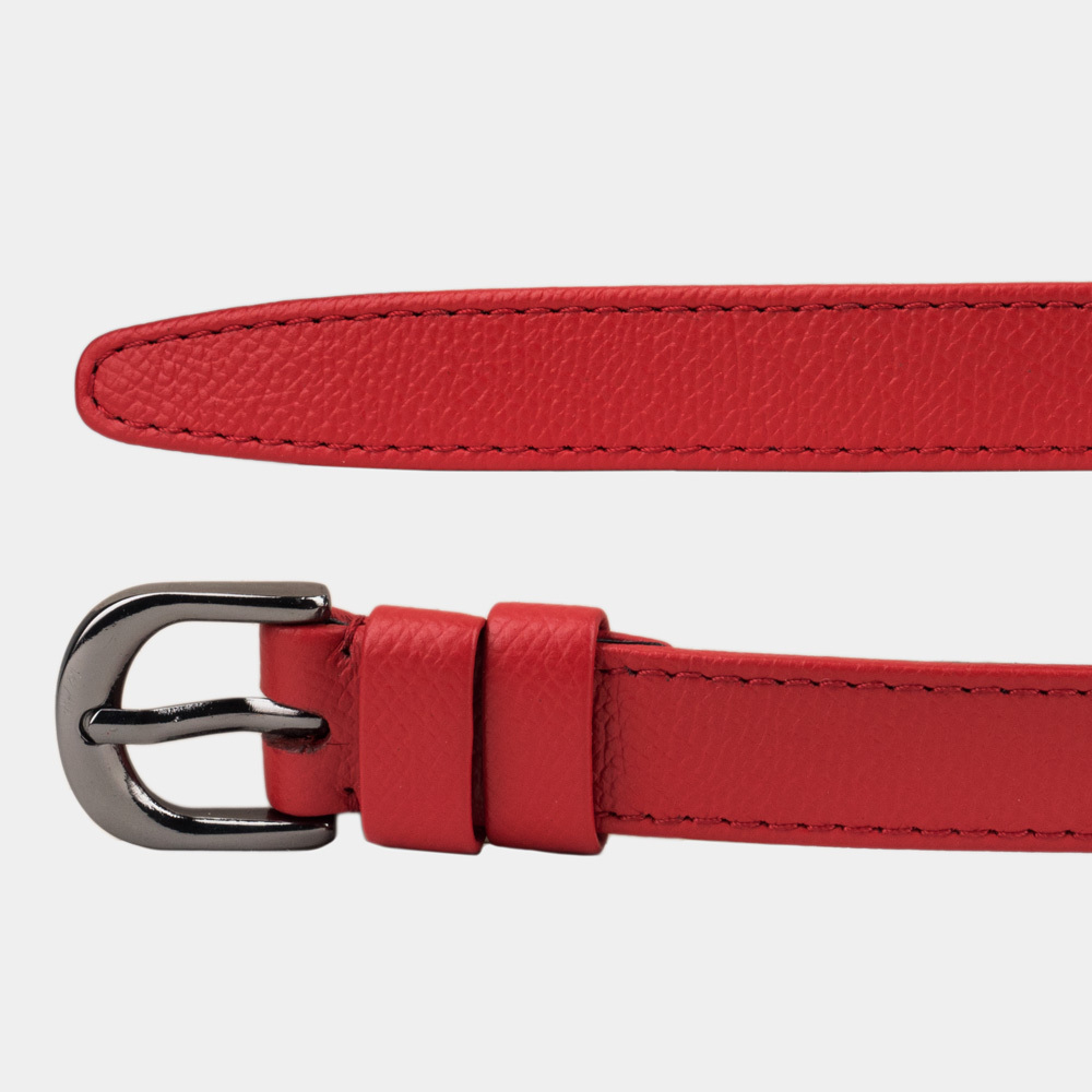Ремень женский 20 мм из кожи сафьяно, красного цвета