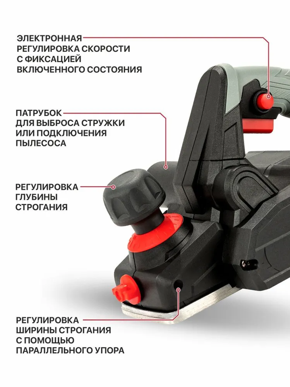 Электрорубанок P.I.T. PEP82-C, 650Вт, 2мм, 82мм, 16800 об/мин, мешок для пыли