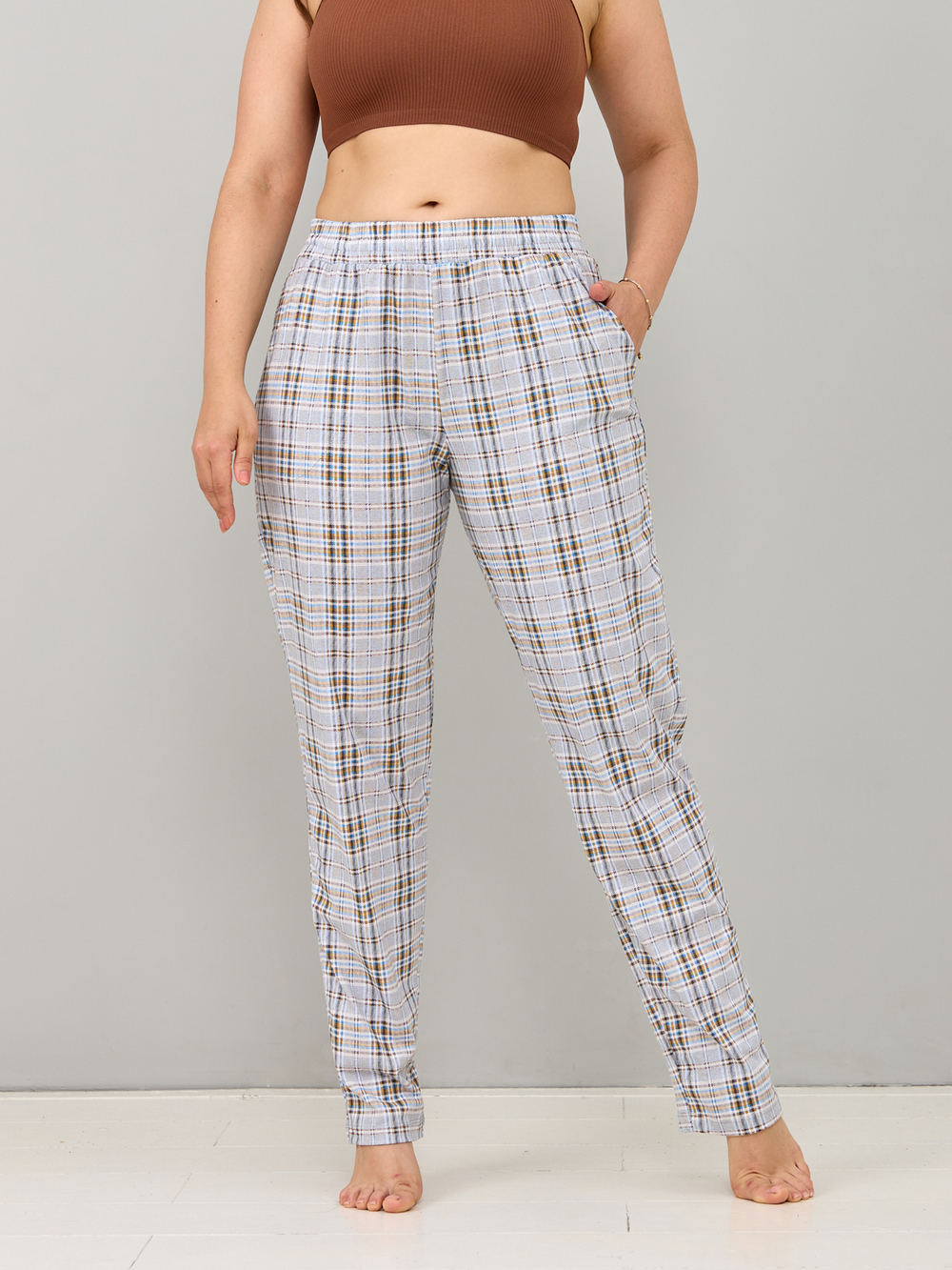 Брюки Б-18/клетка-рогожкабирюза