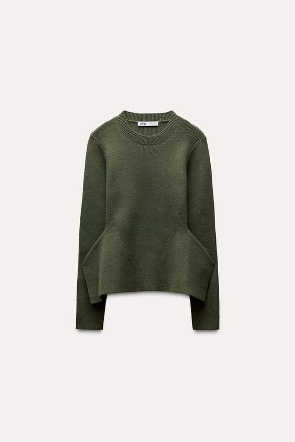 ZARA СВИТЕР С БАСКОЙ, ЗЕЛЕНЫЙ