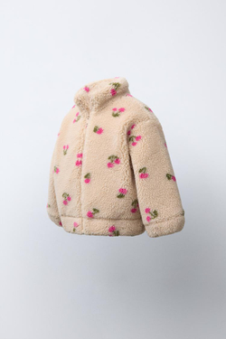 ZARA КУРТКА ИЗ ИСКУССТВЕННОЙ ОВЧИНЫ С ВИШНЯМИ, ЭКРЮ