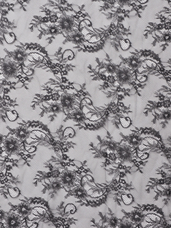 Кружево шантильи черное широкое неэластичное ширина 1,5 м купон 2.9 м