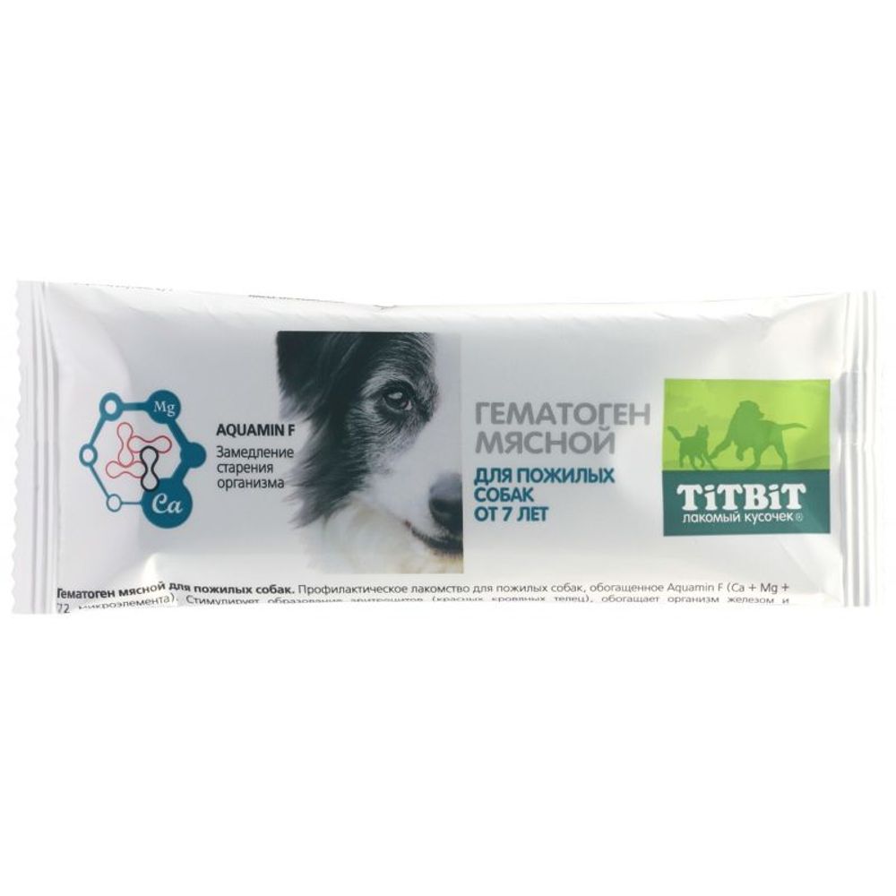 Лакомство для собак TitBit Гематоген мясной для пожилых собак, батончик 35 г