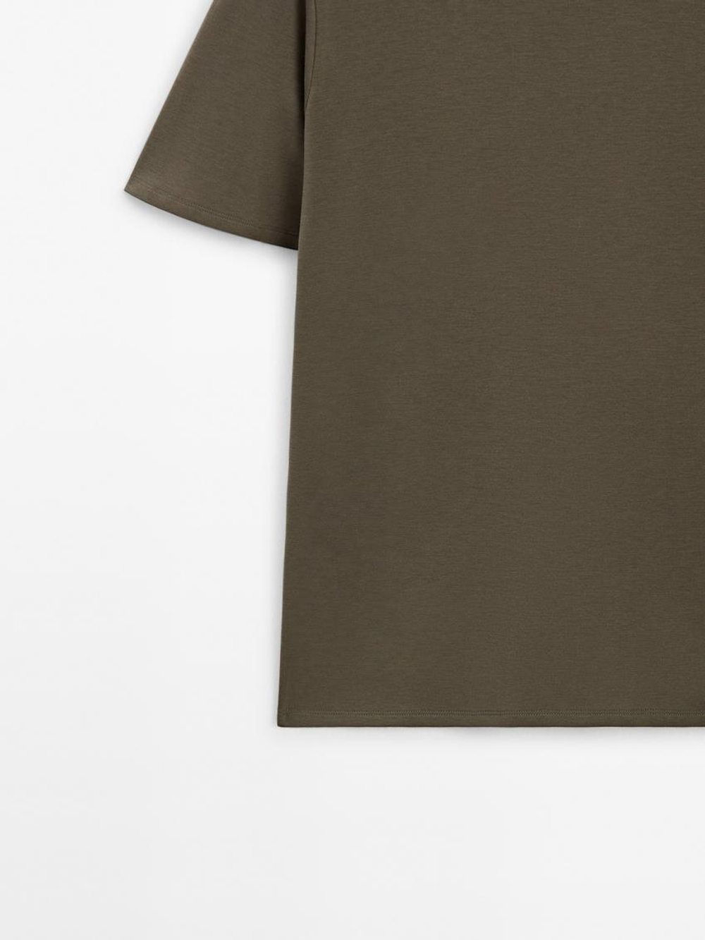 Massimo Dutti Футболка из смесового хлопка, хаки