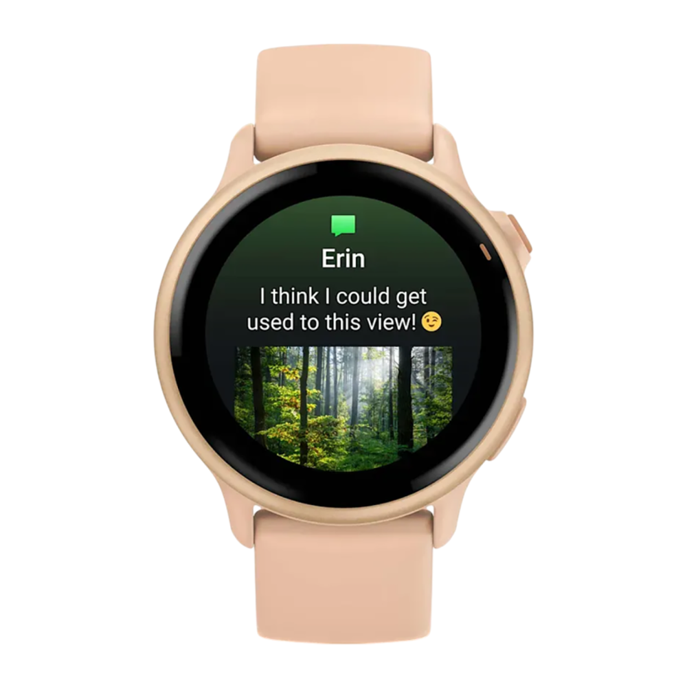 Фитнес-трекер Garmin vivoactive 6, силиконовый ремешок цвета «розовый рассвет» Безель цвета «розовый рассвет», AMOLED-дисплей с Gorilla Glass 3. Ремешок с классической застёжкой — на запястье обхватом 125–190 мм