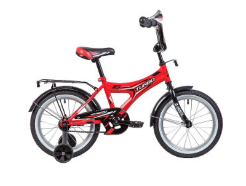 Велосипед NOVATRACK 16" TURBO красный, тормоз нож, крылья, багажник