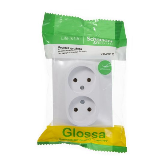 Розетка 2-м СП Glossa 16А IP20 без заземл. бел. SE GSL000120