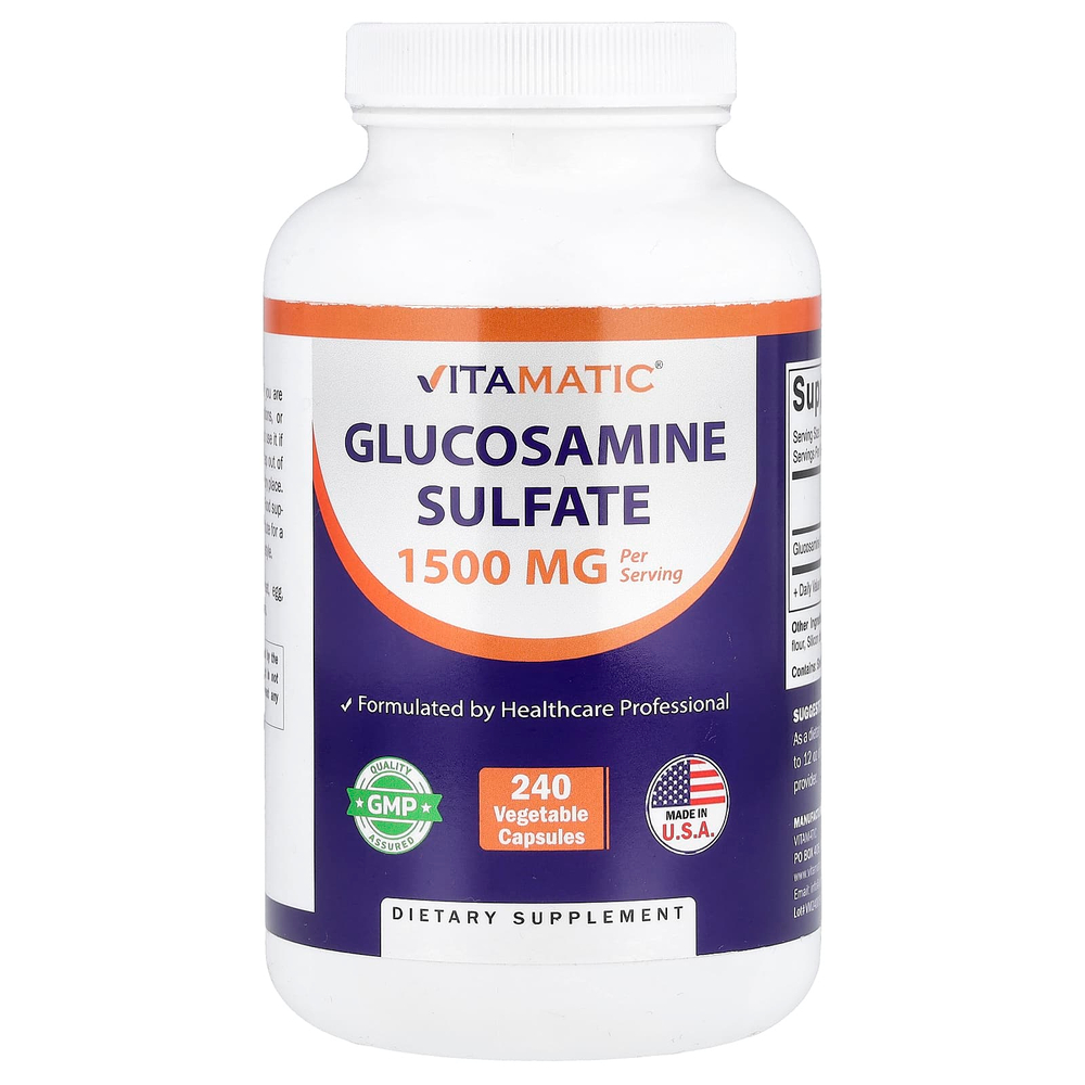 Vitamatic, сульфат глюкозамина, 240 растительных капсул (750 мг в 1 капсуле)