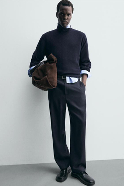 ZARA ПРЯМЫЕ БРЮКИ ИЗ 100% ШЕРСТИ, МОРСКОЙ СИНИЙ