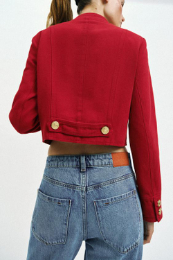ZARA УКОРОЧЕННАЯ КУРТКА С ПУГОВИЦАМИ, КРАСНЫЙ