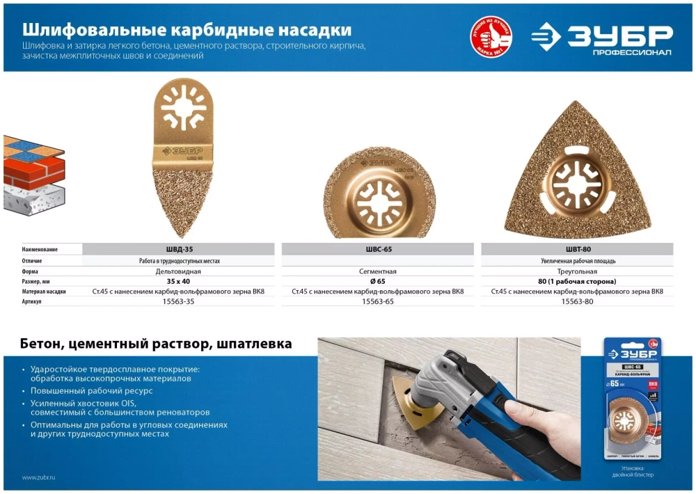Шлифовальная насадка треугольная ШВТ-80 (80 мм) Зубр 15563-80