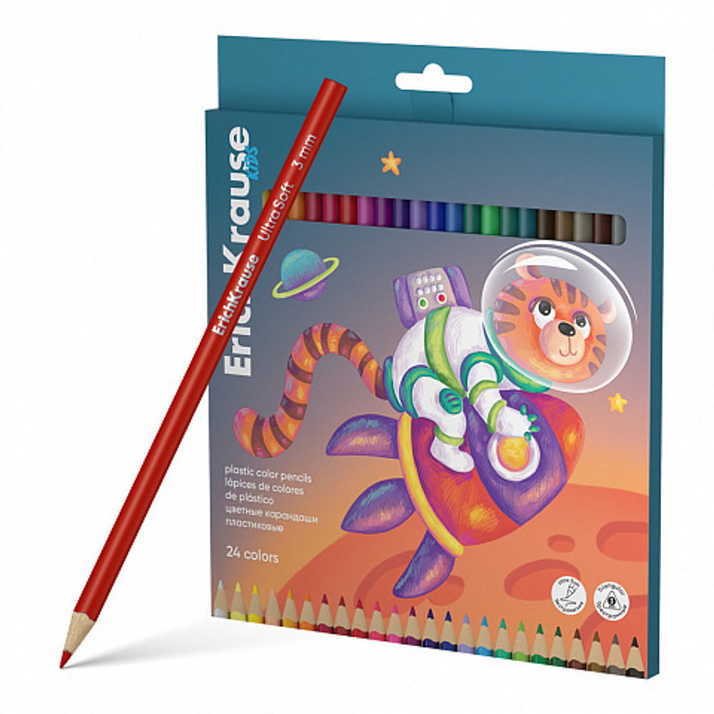 Карандаши цвет. 24цв  Erich Krause Kids Space Animals, пласт., трехгранные