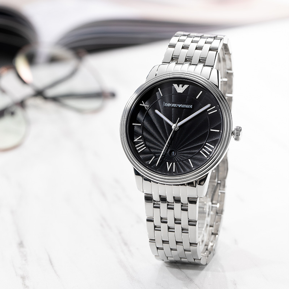 EMPORIO ARMANI Wrist Watch Quartz Movement Stainless Steel Strap Black Dial Men"s Watches