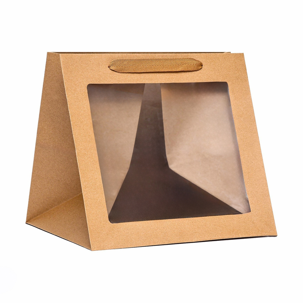 Пакет подарочный крафтовый, с окном