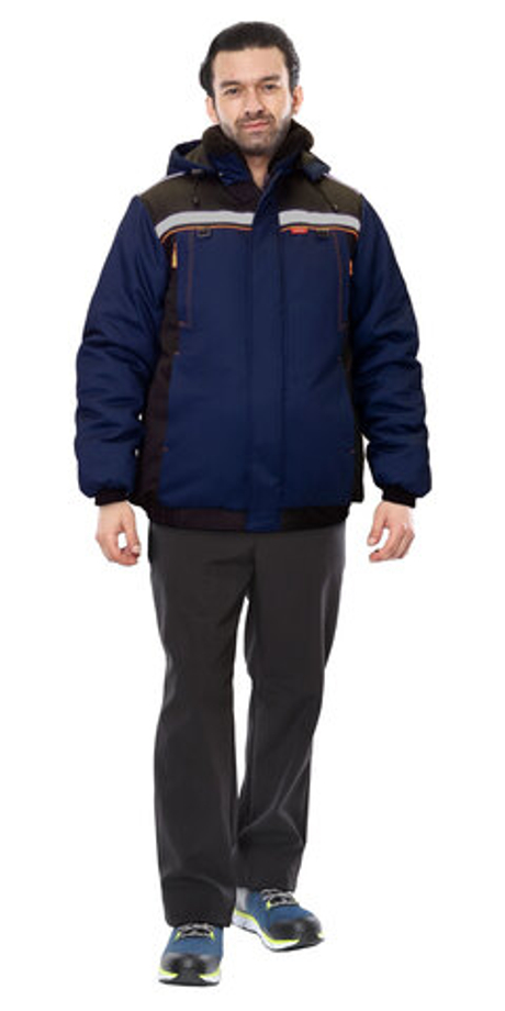 Куртка СИРИУС-ПРАКТИК зимняя кор. темно-синяя с черным и оранжевым кантом и СОП, мех. ворот