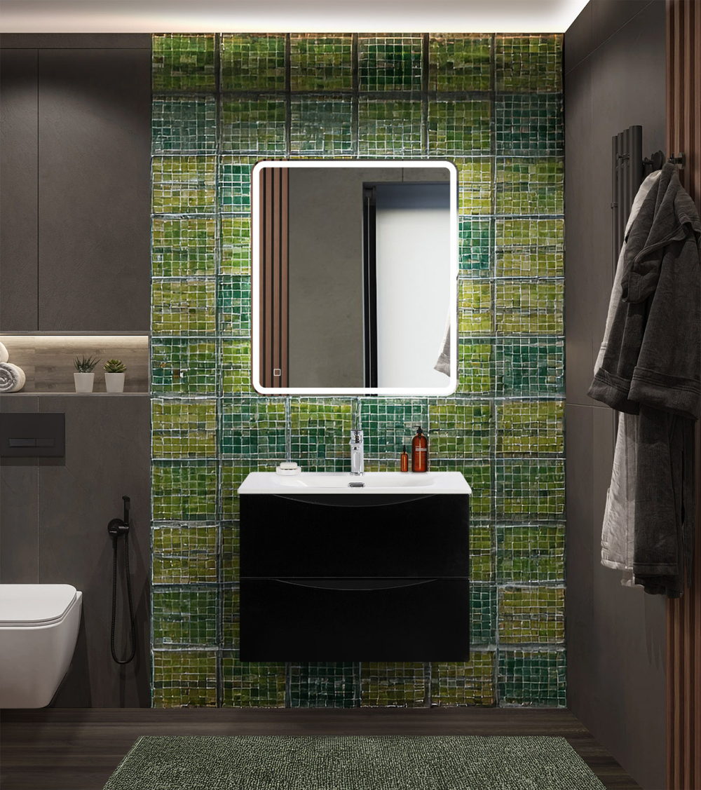 Тумба с раковиной подвесная BelBagno MARINO-CER-N-700-2C-SO-NL-P Nero Lucido, раковина белая BB-8099-70