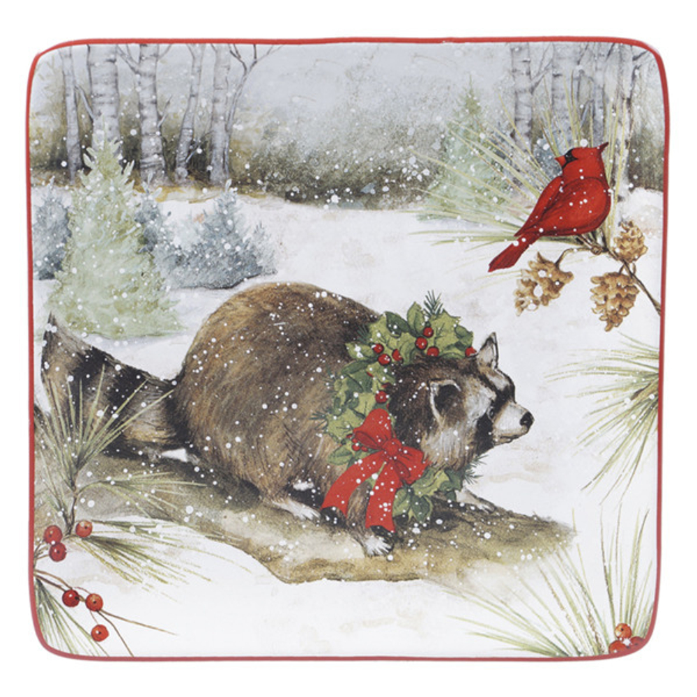 Тарелка закусочная квадратная 21.5см Certified Int. Зимний лес Барсук