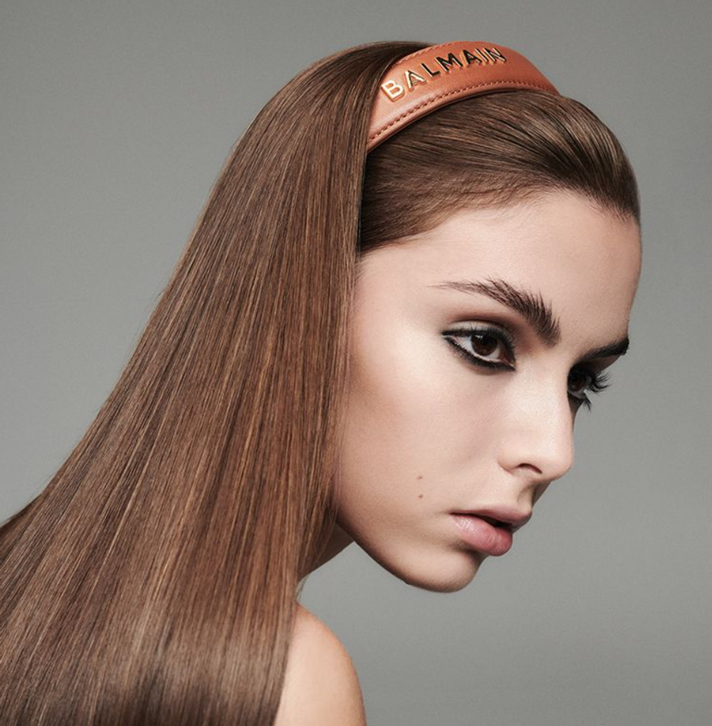 Balmain Hair Couture Ободок кожаный Ривьера размер L Riviera Headband Cognac Large