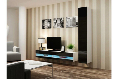 Гостиная Виго нью 9 Черный 0190 / Белый Фасадный 0101 220*42*180 см, Черный, Белый Фасадный   Фиеста