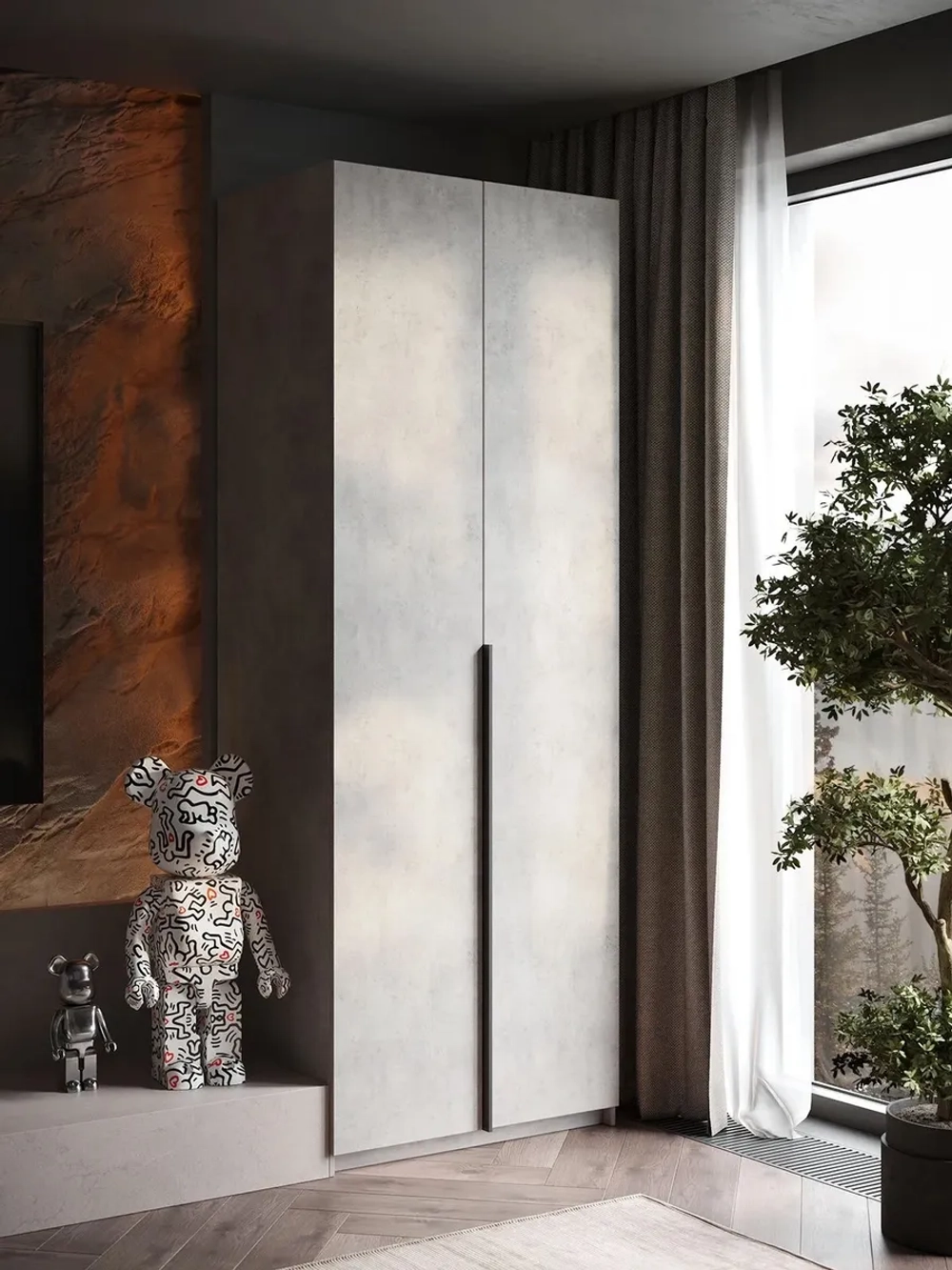 Шкаф Распашной Серый 81х220x52,5 SOHO WingLine,с полками