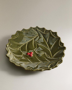 ZARA HOME НОВОГОДНЯЯ ТАРЕЛКА ДЛЯ ХЛЕБА ИЗ ФАРФОРА С УЗОРОМ «ПАДУБ», ЗЕЛЕНЫЙ