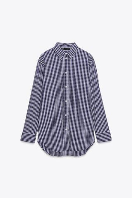 ZARA РУБАШКА ИЗ ПОПЛИНА, СИНИЙ/БЕЛЫЙ