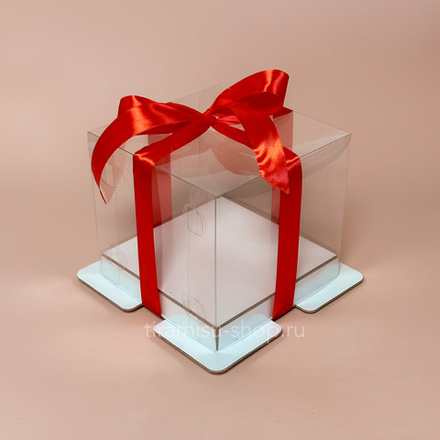 Коробка для торта 13 х 13 х 12,5 см премиум с пьедесталом прозрачная