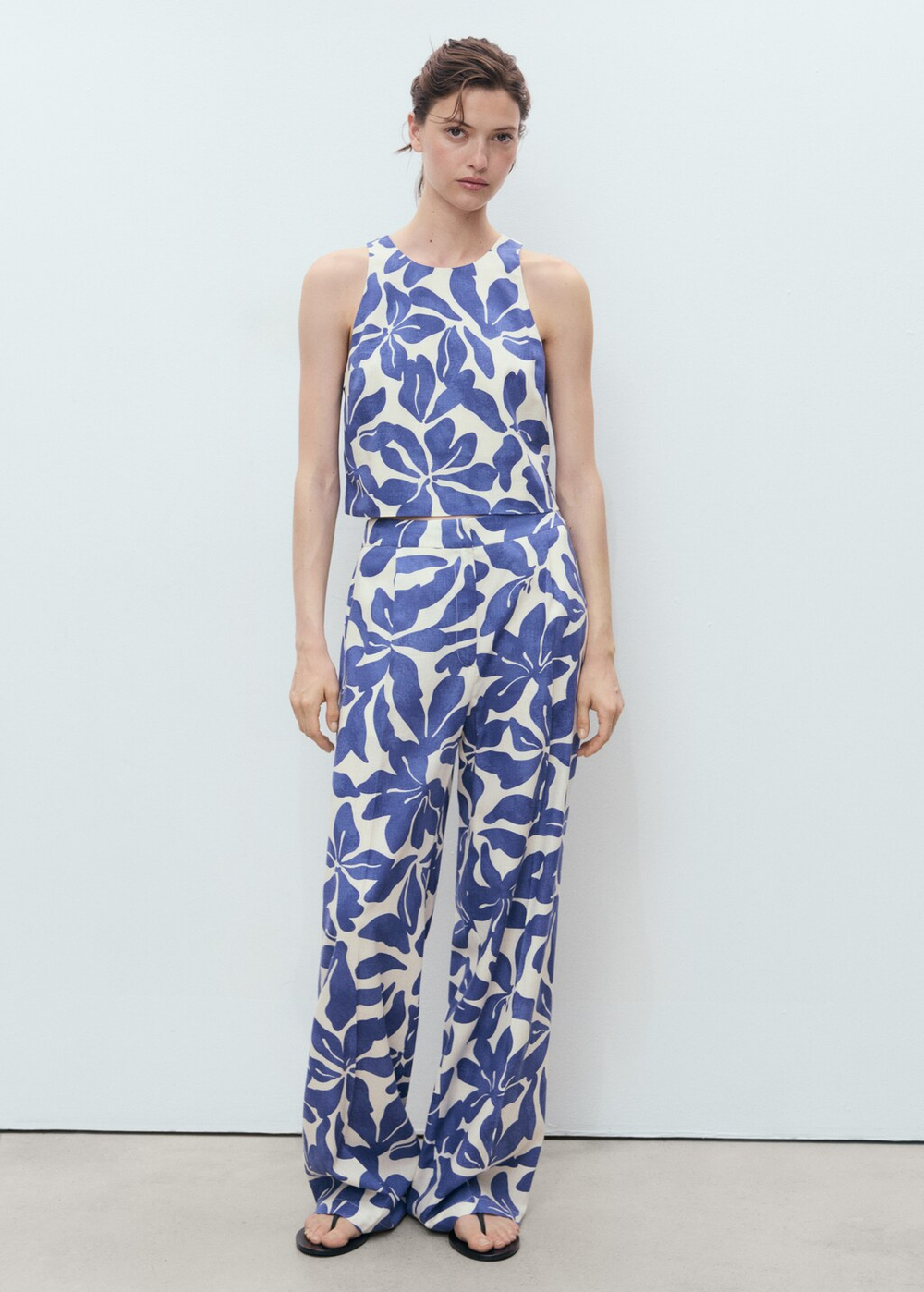 Брюки из смесового льна с принтом