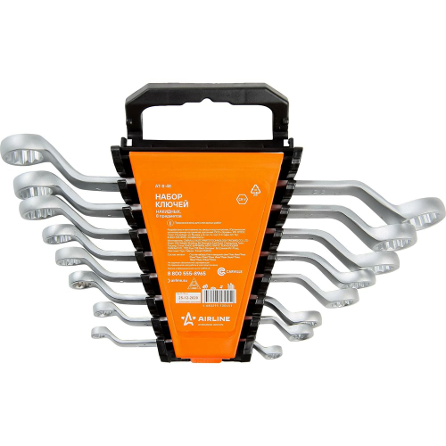 Набор ключей накидных с изгибом PRO 6x7,8x9,10x11,12x13,14x15,16x17,18x19,20x22мм 8 шт AIRLINE AT-8-48