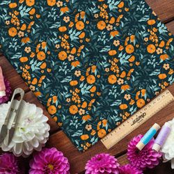 Ткань дюспо выцвевшие оранжевые цветы и зелень