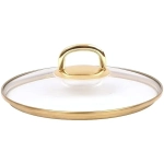 Крышка стеклянная 320мм, с ободом и пароотводом из нерж. стали под золото и ручкой-кнопкой