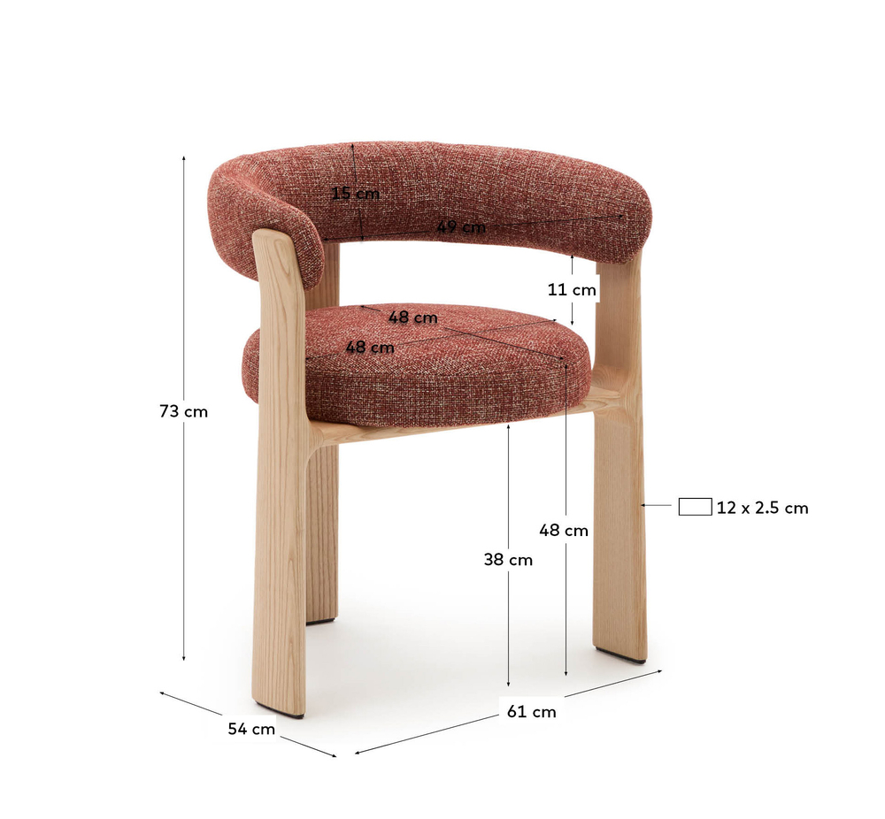 Granite Стул на 3 ножках из терракотового шенилла и массива ясеня в натуральной отделке