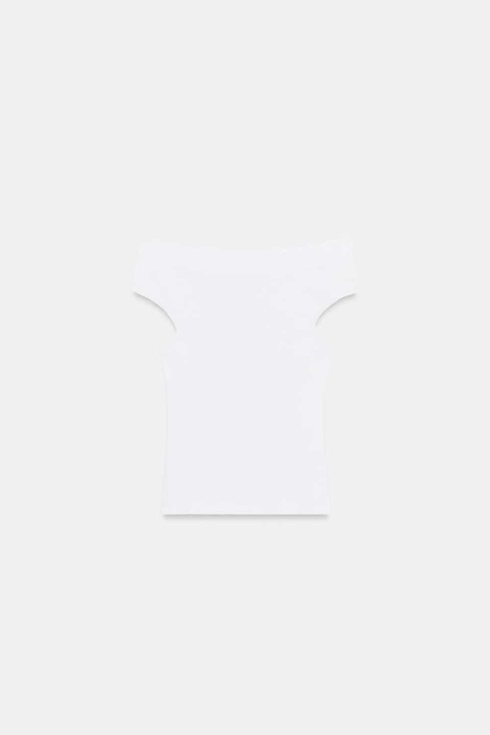 ZARA ФУТБОЛКА С ВЫРЕЗОМ ЛОДОЧКОЙ, БЕЛЫЙ