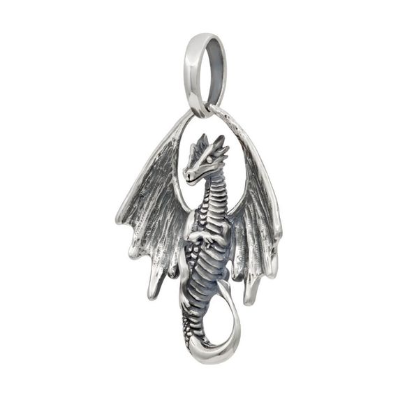 Дракон подвеска из серебра 925 пробы, вид спереди полубоком 2